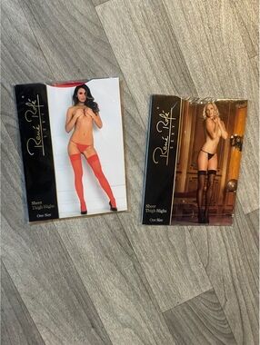 Rene Rofe Sheer Thigh Highs Bundle | Red & Black | One Size